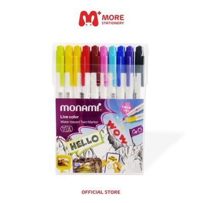 Monami (โมนามิ) ปากกาสีน้ำ รุ่น Live Color ชุด 10 สี ด้ามสีขาว สีสด ใช้งานได้หลากหลาย