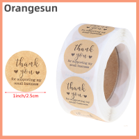 ???Orangesun สติกเกอร์ขอบคุณที่ทำด้วยมือแบบม้วน500ชิ้นของตกแต่งเครื่องเขียนทรงกลมป้ายราคากระดาษ