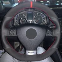 Car Steering Wheel Cover Black Suede DIY Hand-stitched For Volkswagen Golf 5 Mk5 GTI VW Golf 5 R32 Passat R GT 2005