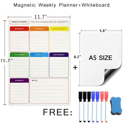 Weekly Monthly Planner Magnetic A5 Whiteboard Dry Erase Board for Calendar Fridge Stickers Erasable Memo Messages Daily Schedule