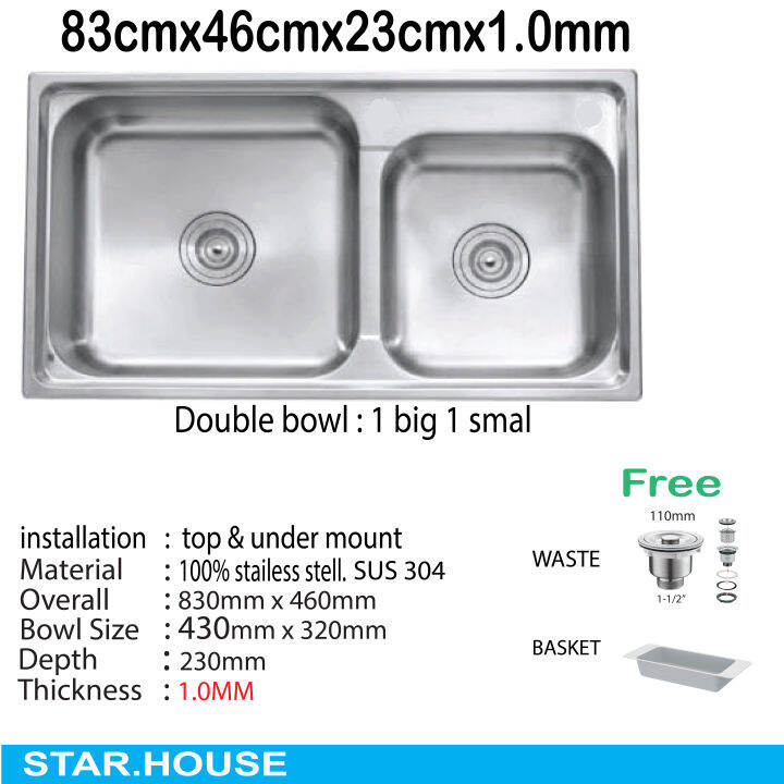 Stainless Steel 304 Kitchen Sink Undermount / Topmount Kitchen Sink