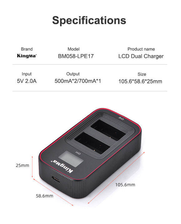 kingma-lp-e17-แบตเตอรี่-lcd-usb-dual-charger-สำหรับ-canon-eos-rp-77d-750d-760d-800d-250d-200d-mark-ii-m3-m5-m6