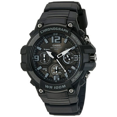Casio Mens Heavy Duty Chronograph Quartz Stainless Steel and Resin Casual Watch, Color:Black (Model: EAW-MCW-100H-1A3V)