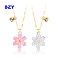 BZY 2ชิ้น/เซ็ตหวานสีฟ้าสีชมพูดอกไม้จี้โซ่เพื่อนที่ดีที่สุดสร้อยคอ BFF มิตรภาพเด็กเครื่องประดับของขวัญสำหรับสาวๆ |