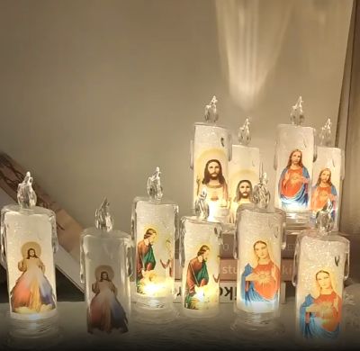 Jesus Virgin Christ Candle Lamp Romantic Tealight Electronic Flameless LED Devotional Prayer Candles Light Religious Decoration