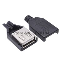 100pcs USB Socket Connector Type A Female USB 4 Pin Plug Socket Connector With Black Plastic Cover