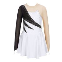 ✼┋ Kids Girls Long Sleeve Rhinestone Ballet Dance Leotards Performance Dress Long Sleeve Figure Ice Skating Dancewear Costume