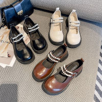 Mary Jane Pearl Small Leather Shoes for Women 2023 Spring and Autumn New Fashion One line Buckle Thick Sole Mary Jane Single Shoes