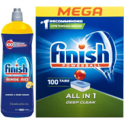 Combo Dầu làm bóng finish 800ml+Viên rửa bát Finish All in one 100v dùng