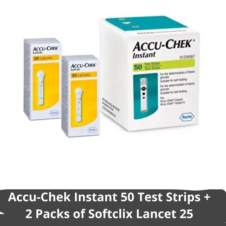 AccuChek Instant 50 Test Strips + 2 Packs of Softclix Lancet 25
