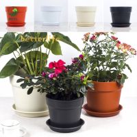 【Ready Stock】 ✻◄ D50 1 x Flower Pot 9.5cmx9 cm Beige white pottery red Black Plastic Round Plant Flower Pot Planter Grow Container Water Garden With Tray brand new