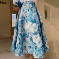 【CW】 Nomikuma Korean Flowers Printing Woman Skirts Waist A-line Mujer Faldas 2021 New Mid-calf Skirt 6G471