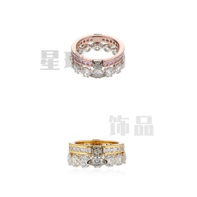 VIVIENNE WEST WOOD Empress Dowager Ring สองชั้น Amphibole Saturn Ring High-End อุปกรณ์ตกแต่งมือถือ