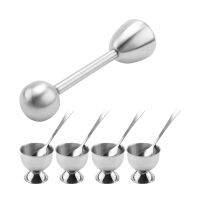 Stainless Steel Egg Cracker Topper Set,Hard Boiled Eggs Separator Holder,4 Spoons,4 Cups,1 Shells Remover Top Cutter