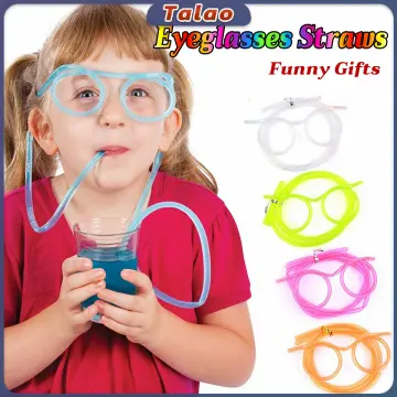 SEARCHI Silly Straws, Novelty Flexible Soft Drink Eyeglasses, Fun