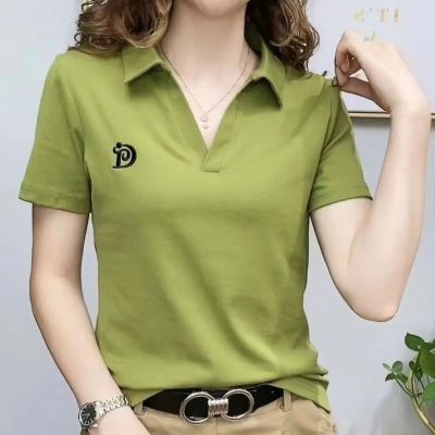 อินเทอร์เน็ตคนดังเสื้อโปโลสีเขียวอโวคาโด้,เสื้อลำลองสตรีคอวีแขนสั้นเสื้อยืดสไตล์ใหม่ฤดูร้อนปี100เสื้อ