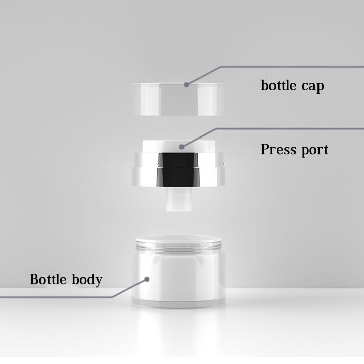 ภาชนะบรรจุเครื่องสำอางแบบโลชั่นตัวอย่างสำหรับเดินทางที่โถแบบเติมได้ปั๊มสุญญากาศสำหรับครีมทาใต้ตามอยซเจอไรเซอร์แต่งหน้า