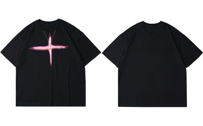 GONTHWID Oversized Hip Hop Tees Shirts Tie Dye Cross Print Chain T-Shirt Harajuku Streetwear Cotton Loose Fashion Tshirts Tops