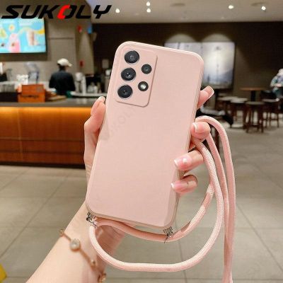 「Enjoy electronic」 For Samsung Galaxy A52 5G A72 A42 S22 Ultra S21 S20 FE A51 A71 Crossbody Hanging Shoulder Cover Liquid Silicone Lanyard Case