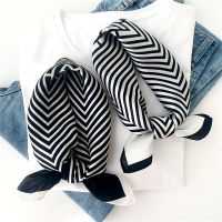 ♗✈۩ 100 Natural Silk Scarf for Women Small Striped Neck Band Tie White Black Hair Scarves Lady Foulard Bandana Kerchief 2022