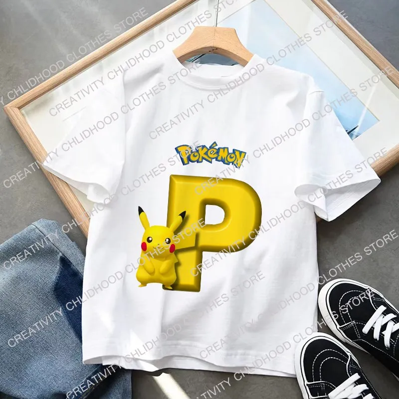 Pokemon Name Combination Children T-Shirt Letter A B C Clothes Kawaii Anime  Cartoons Kid Boy Girl Tee Shirts Casual Tops | Lazada