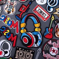 ∏❒ Embroidered Music Rock Patches for Clothing Punk Guitar Headset Instrument Applique Jeans Sewing Iron On Patches Stickers Emblem