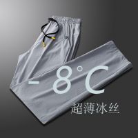 กางเกงลำลอง Summer Cropped Casual Pants Mens Tappered Pants Korean-Style Stretch Sports Pants Loose Large Size Ice Silk