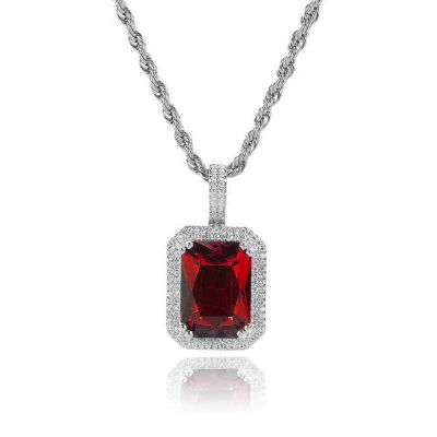 18k Gold Filled Zircon Necklace Emerald Square Pendant Black Gemstone Red Pink Stone Birthstone Necklace Gift for Him/Her