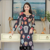 GANNIE​SHOP​ Dress​ เดร​ส​ เดรสยาว​ ชุดเดรส​ เดรสสีดำ​ ชุด​กระโปรง​ เดรสลายหัวใจ​ ชุดออกงาน​ เดรสออกงาน ชุดสีดำ ชุดเดรส เดรสลายหัวใจสีแดง