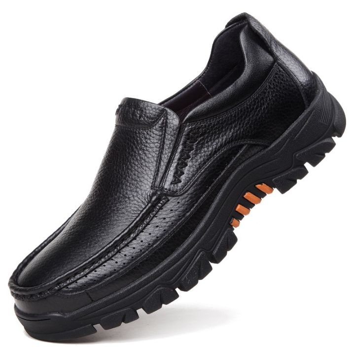รองเท้าหนังแท้รองเท้าโลฟเฟอร์ผู้ชายรองเท้าลำลองผู้ชายหนังวัวอ่อนใหม่รองเท้าผู้ชาย-a2088แบบสลิปออนสีน้ำตาลดำ