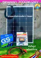 ชุดนอนนาโซล่าเซลล์ 3000W/24V พลังงานแสงอาทิตย์ 24V to 220V แผง100W แบตเตอรี่50A=2ลูก สายแผง9เมตร สายคีบแบต 1.5เมตร สำเร็จรูปพร้อมใช้งาน