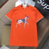 เสื้อยืดแขนสั้นลําลอง คอกลม พิมพ์ลายม้า Hermes แฟชั่นฤดูใบไม้ผลิ และฤดูร้อน สไตล์ยุโรป สําหรับผู้ชาย