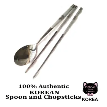 Pink & Silver Korean Chopsticks w/ Spoon