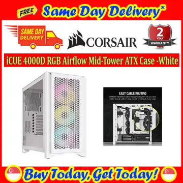 Corsair 4000D Airflow RGB Tempered Glass Mid Tower PC Case True White -  CC-9011241-WW