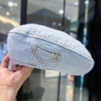 2023 R Denim Berets หมวกฤดูใบไม้ร่วง Shade จิตรกรหมวกเกาหลีสีทึบแปดเหลี่ยมผู้หญิงจิตรกร Hats