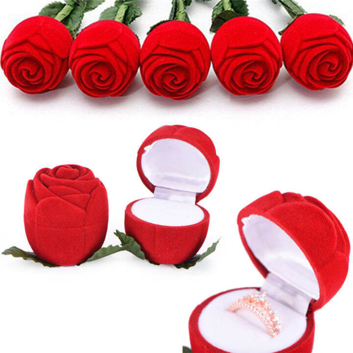 [COD] Red Rose Flower Velvet Jewelry Storage Box Engagement Ring ...