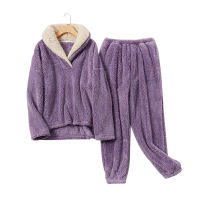 Coral Fleece Blanket Pajamas Women Fallwinter Flannel Pajamas Set Thickened Couple Home Service