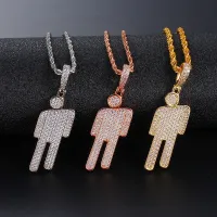 Fashion Cartoon Crooked-head Pendant Zircon Inlaid Hip-hop Cool Necklace for Men Gold Silver Rose Gold Black 4 Colors Optional