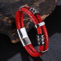 [ladies jewelry] Punk Skull อุปกรณ์เสริม Double Layer สแตนเลสผู้ชาย39; S สร้อยข้อมือหนัง Rock HipHop ผู้ชายเครื่องประดับสายรัดข้อมือ BB1351