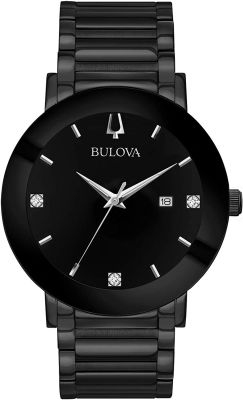 Bulova Modern Quartz Mens Watch, Stainless Steel Diamond Black