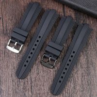 Tali Jam Tangan Silikon Tahan Air Olahraga Pria untuk Kkangkit Jam Tangan Hitam Padat Baja Tahan Karat Gesper Hitam 22x7Mm