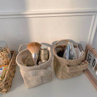 Cuife Linen Small Storage Basket Kitchen Bedroom Accessories Organizer Baskets Makeup Brush Folding Decorative Baskets