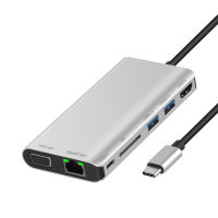 TYPE- เลี้ยว HDMIVGAHUB ฮับเครื่องอ่านการ์ดมัลติฟังก์ชั่นแปดในหนึ่งเดียว USB C พอร์ตเครือข่ายกิกะบิตแท่นวาง