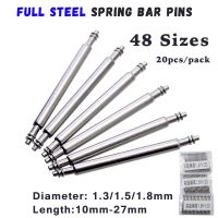 20pcs 10mm to 27mm Full Stainless Steel Spring Bar Release Spring pins Watch Band Strap Replacement Straight Pin D1.3 1.5 1.8mm