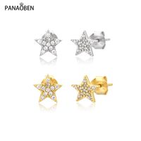 [Han ornaments] PANAOBEN 925เงินสเตอร์ลิงต่างหูสำหรับผู้หญิง Mini Star Piercing Gold Luxury Long Shiny Stud ต่างหูคลิปเจาะ Moon เครื่องประดับ