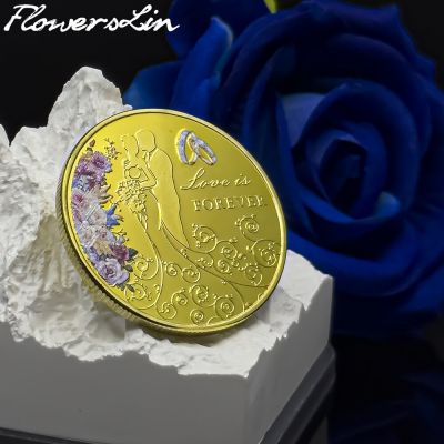 Flowerslin Romantic Lovers Commemorative Coin Lifes Companion Love Forever Wedding Anniversary Badge Valentines Day Gift