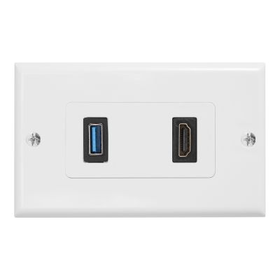 1x 2Port +USB 3.0 Female Wall Face Plate Panel Outlet Socket Extender White