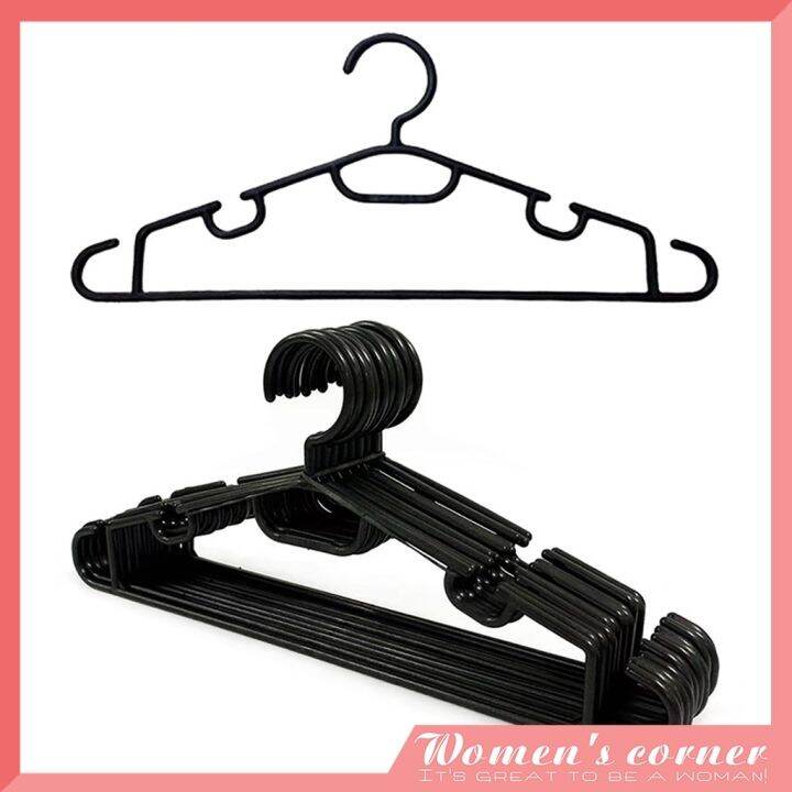 WM 12pcs Black Plastic Hanger Drying Cloth Hangers 1 Dozen Coat Clothes