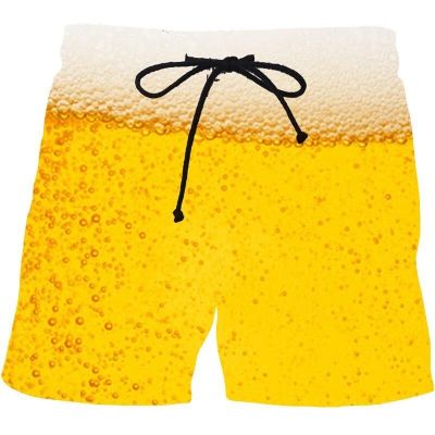 Men 3D Beer Graphic Board Shorts Pants Gulf Casual Printed Beach Shorts Summer Cool Surf Swim Trunks Hawaii Swimsuit Ice Shorts