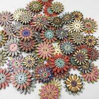 30PCS 20mm/25mm Sunflower Retro Series Flower Painted Wooden Buttons Decorative Buttons for Sewing Scrapbooking Crafts DIY WB821